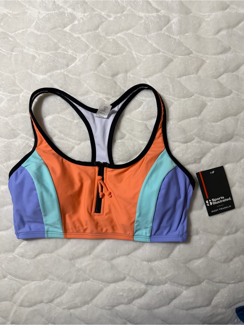 NEW! Sports Illustrated Missy Franklin Coral & Aqua Front-Zip Swim Top size med